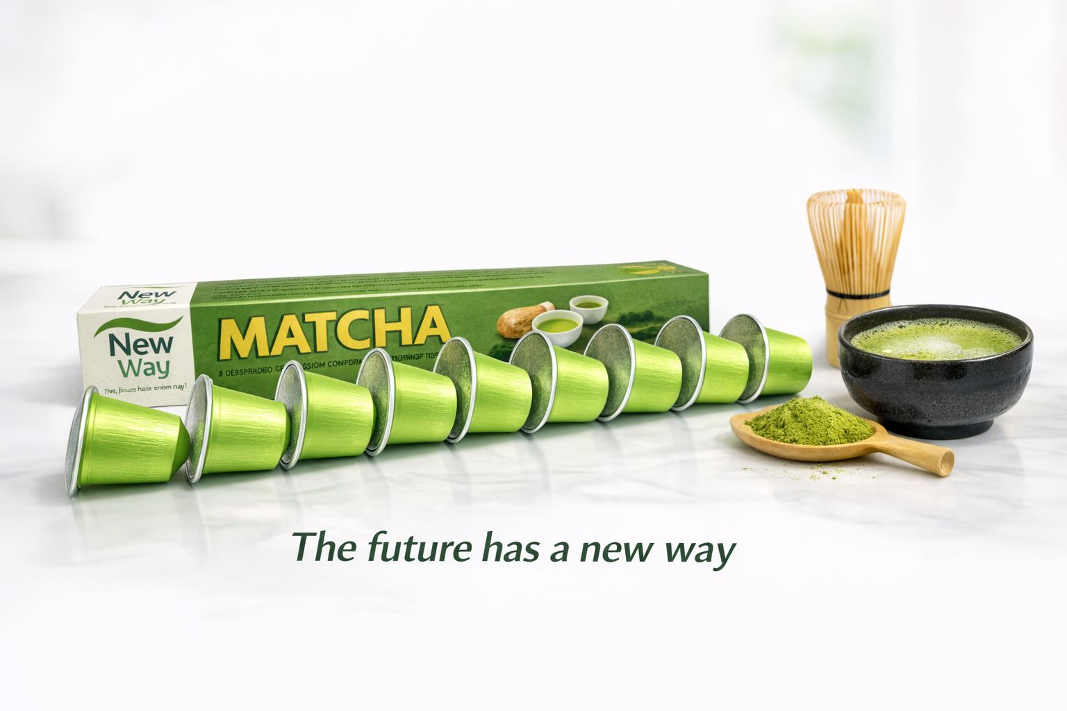 Matcha green tea in capsules compatible with Nespresso machines